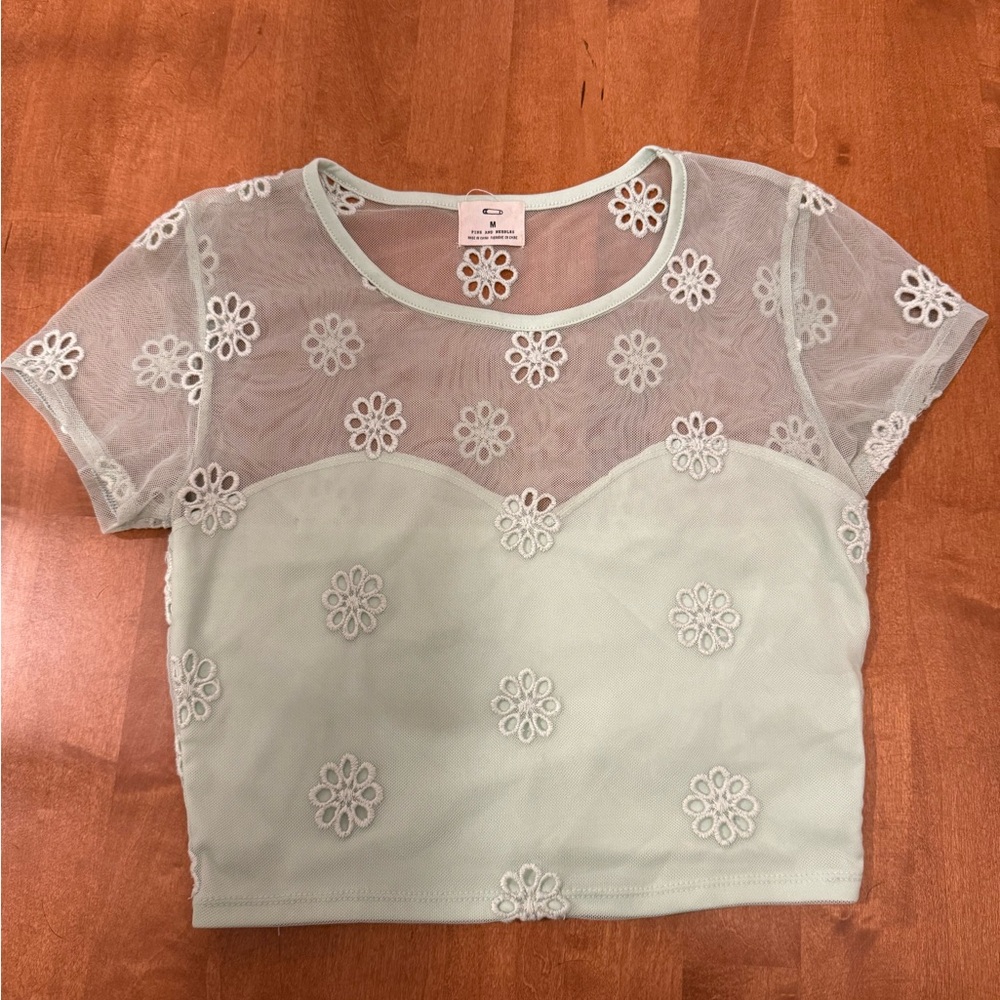 Pins & Needles Light Green Floral Lace Top